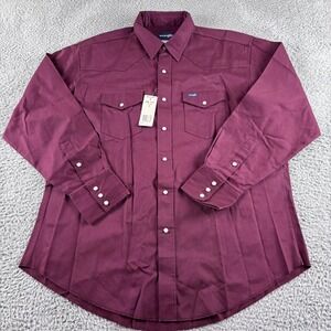 Vintage Wrangler Pearl Snap Shirt 17.5x35 Maroon Cowboy Brushpopper Rodeo NOS